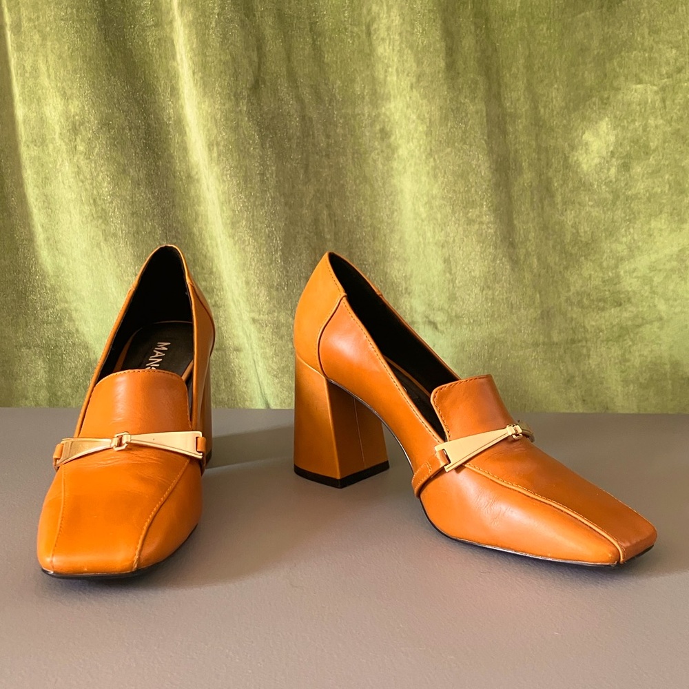 MANGO Tan Block Heel Loafers